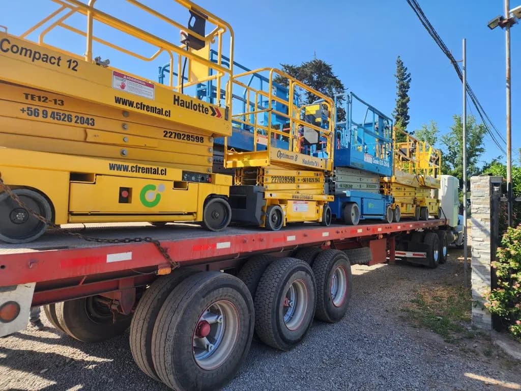 Flota de plataformas tijera Haulotte Compact 12 y Optimum 8 en transporte CF Rental Chile Flota de plataformas tijera Haulotte Compact 12 y Optimum 8 en transporte CF Rental Chile